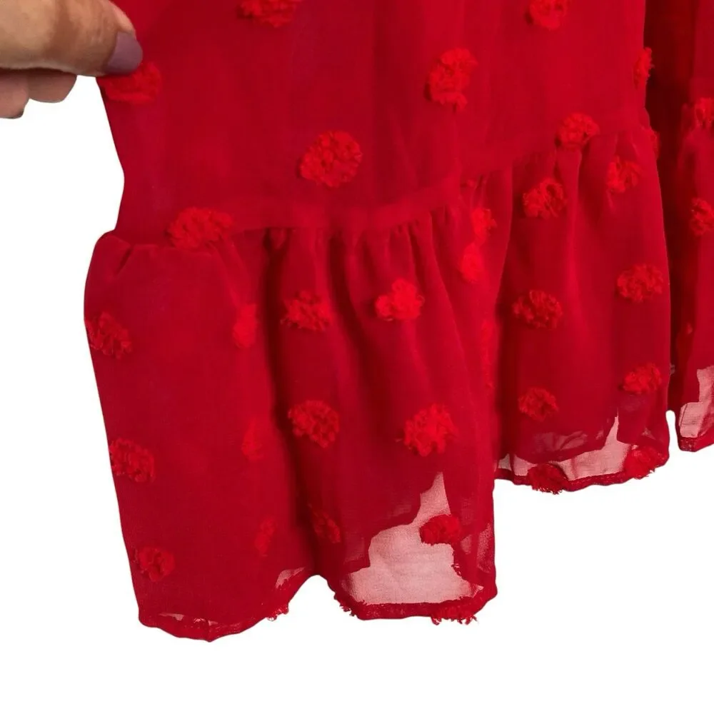 Rare Editions Red Girls' 12 Clip Dot Chiffon Smocked Dress Ruffled Neckline NWT